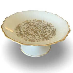 Vintage Lennox Pedestal Trinket Stand Cream and Gold